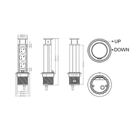 Coluna de tomadas para tampo de secretária 3x230V