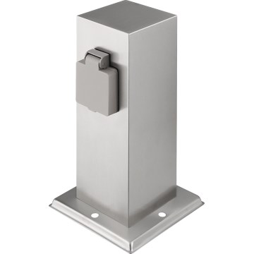 Coluna exterior com tomada 2Z 230V IP44 cromado mate angular