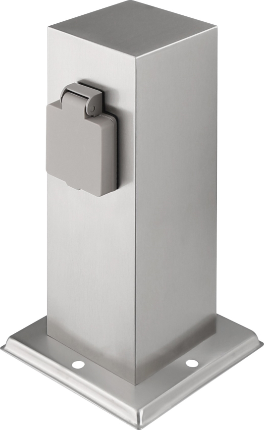 Coluna exterior com tomada 2Z 230V IP44 cromado mate angular