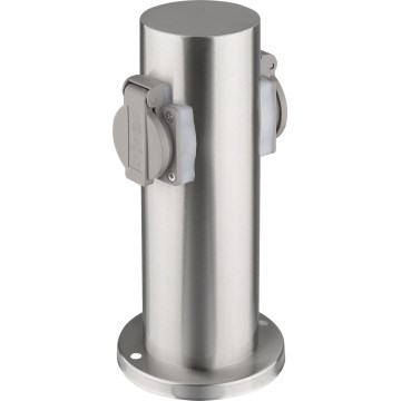 Coluna exterior com tomada 2Z 230V IP44 cromado mate redondo