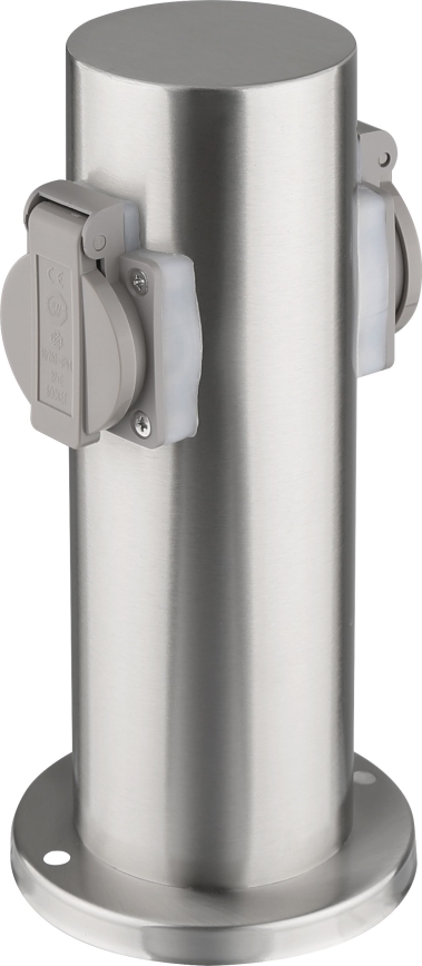 Coluna exterior com tomada 2Z 230V IP44 cromado mate redondo