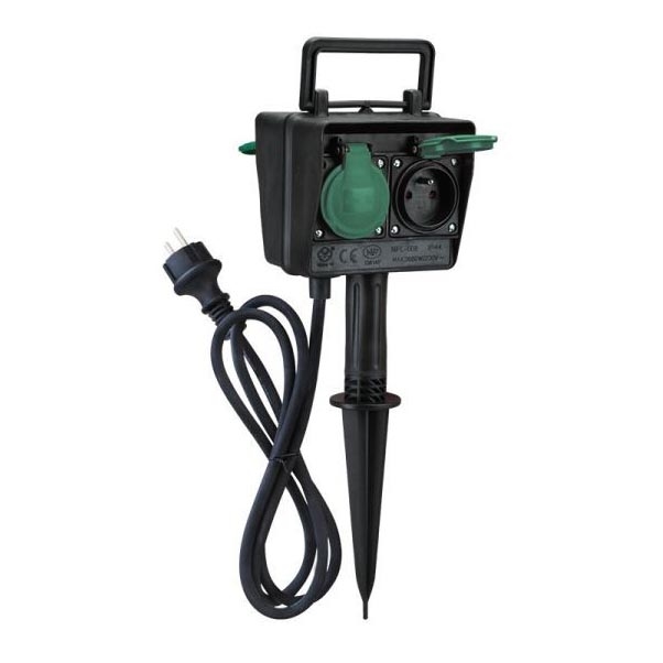 Coluna exterior de jardim com tomadas IP44 + cabo de borracha 1,5 m