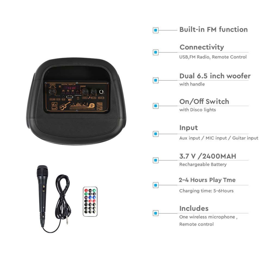 Coluna LED RGB com microfone 400W/2400 mAh + comando