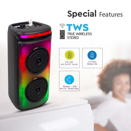 Coluna LED RGB com microfone 400W/2400 mAh + comando