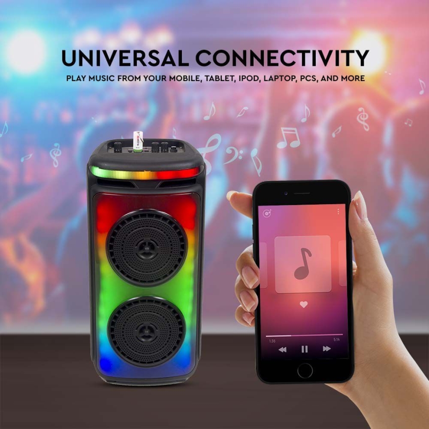 Coluna LED RGB com microfone 400W/2400 mAh + comando