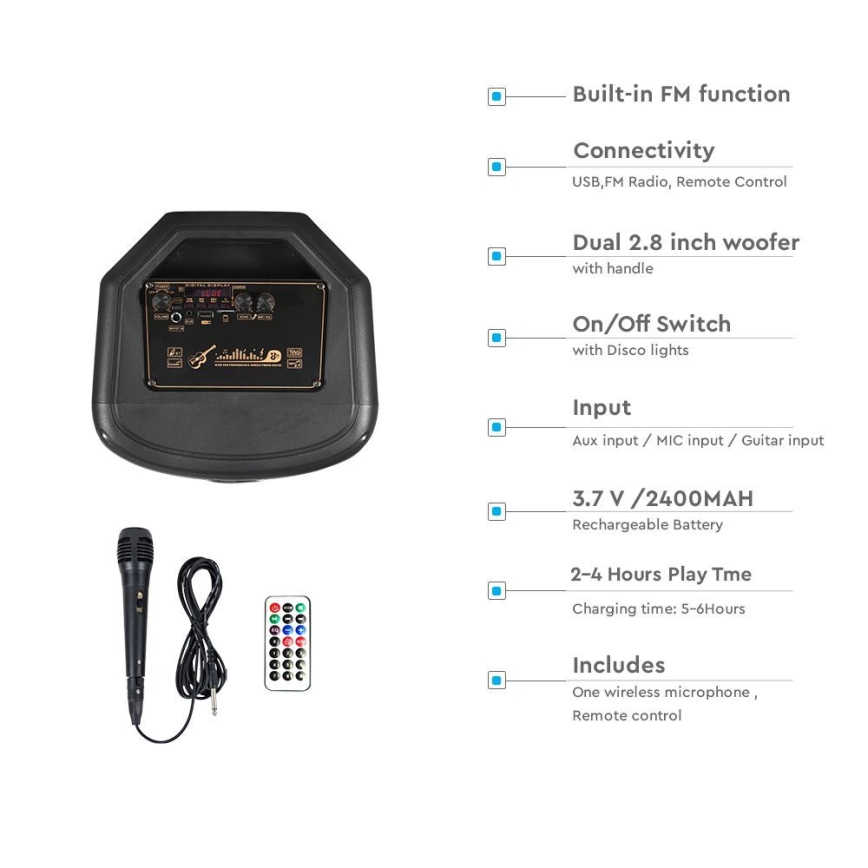 Coluna LED RGB com microfone 600W/2400 mAh + comando