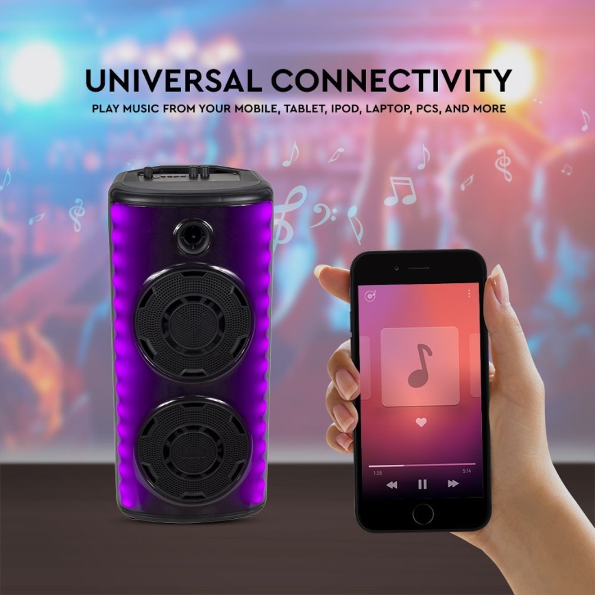 Coluna LED RGB com microfone 600W/2400 mAh + comando