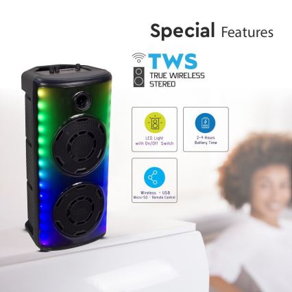 Coluna LED RGB com microfone 600W/2400 mAh + comando