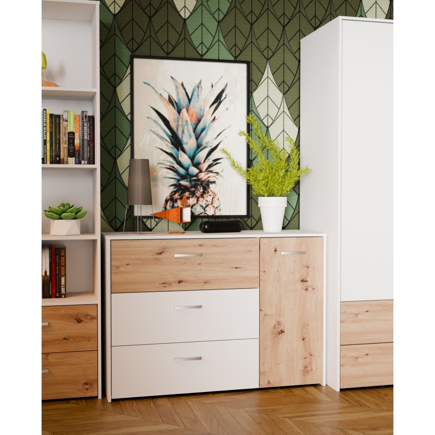 Cômoda com gavetas URO carvalho artisan/ branco