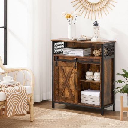 Cômoda com porta deslizante FIRA castanha/preta