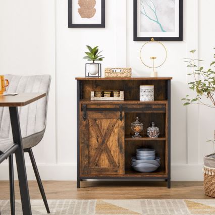 Cômoda com porta deslizante FIRA castanha/preta