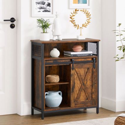 Cômoda com porta deslizante FIRA castanha/preta