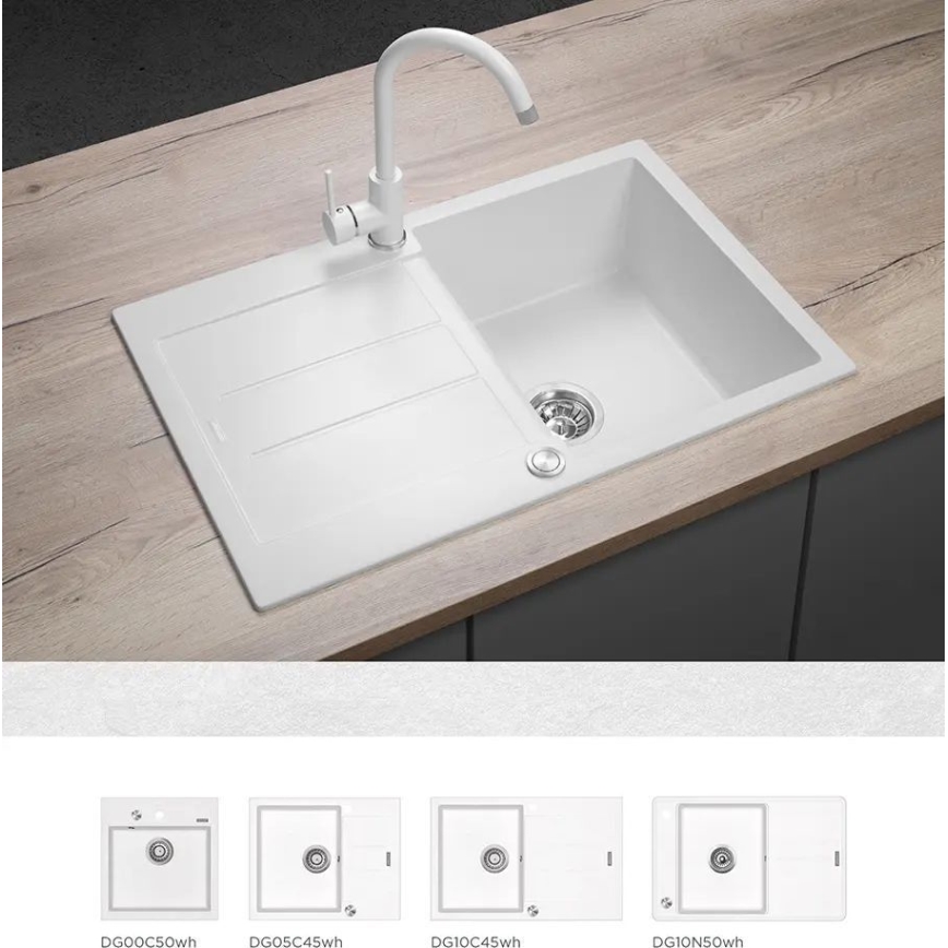 Concept BDG3334WH - Torneira de cozinha 33,5 cm granito/branco