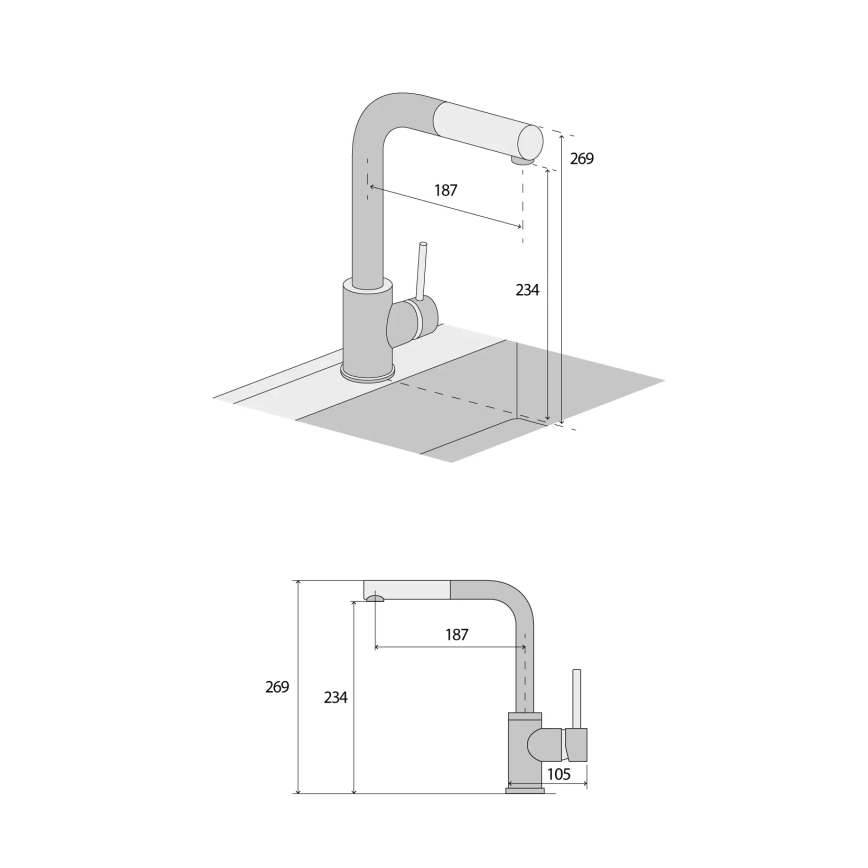 Concept BDG4527DG - Torneira de cozinha com bica extraível 26,9 cm, granito/cinzento escuro