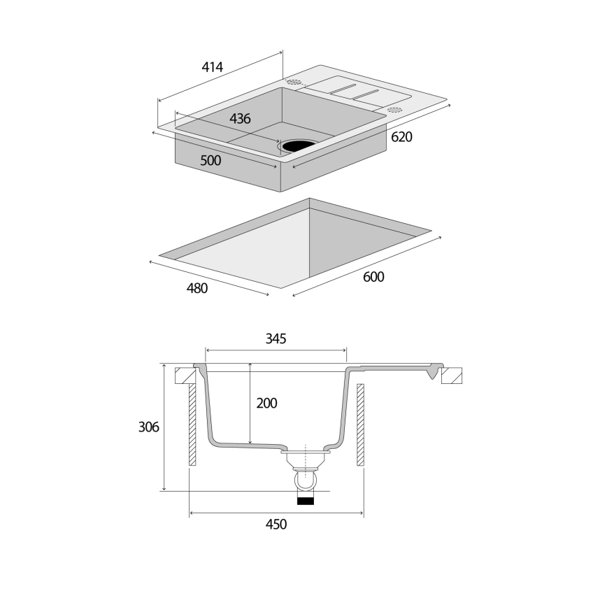 Concept DG05C45BE - Cuba de cozinha CUBIS 50x62 cm granito/bege