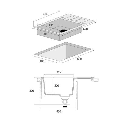 Concept DG05C45DG - Cuba de cozinha CUBIS 50x62 cm granito/cinzento escuro