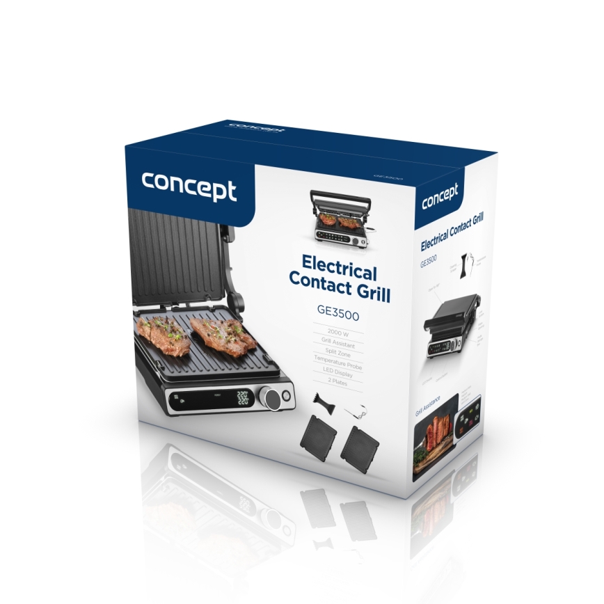 Concept ge3500 - Grelhador com sensor de temperatura 2000W/230V preto