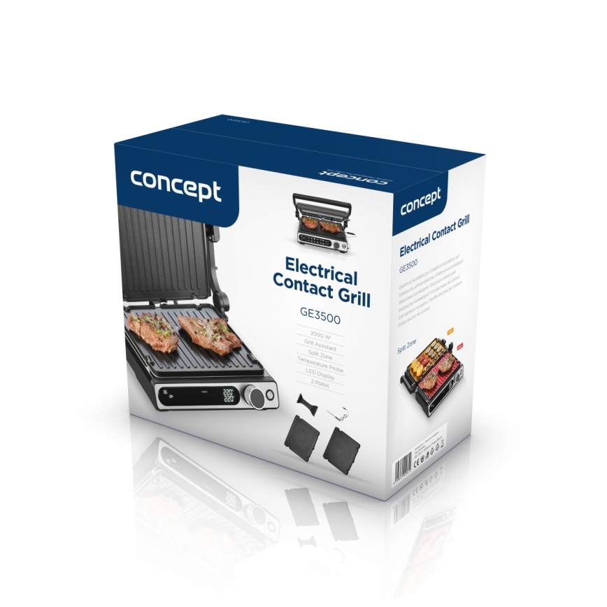 Concept ge3500 - Grelhador com sensor de temperatura 2000W/230V preto
