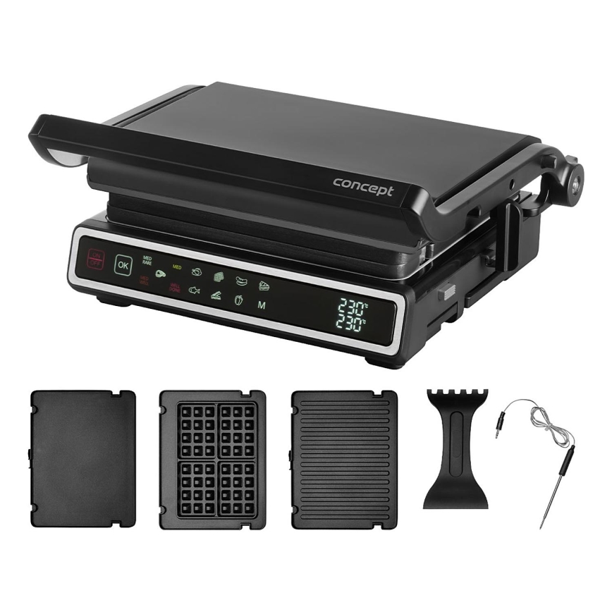 Concept ge3550 - Grelhador com sensor de temperatura 2000W/230V preto