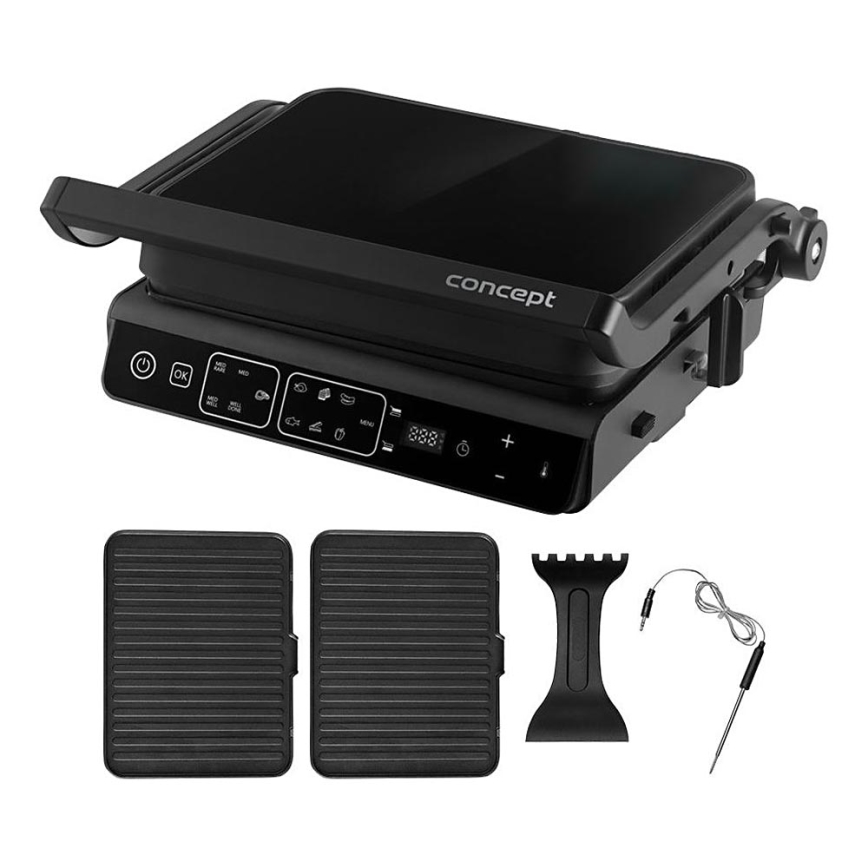Concept ge3600 - Grelhador com sensor de temperatura GLASS 2000W/230V preto