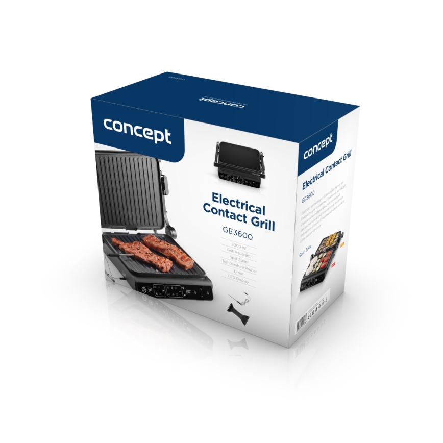 Concept ge3600 - Grelhador com sensor de temperatura GLASS 2000W/230V preto