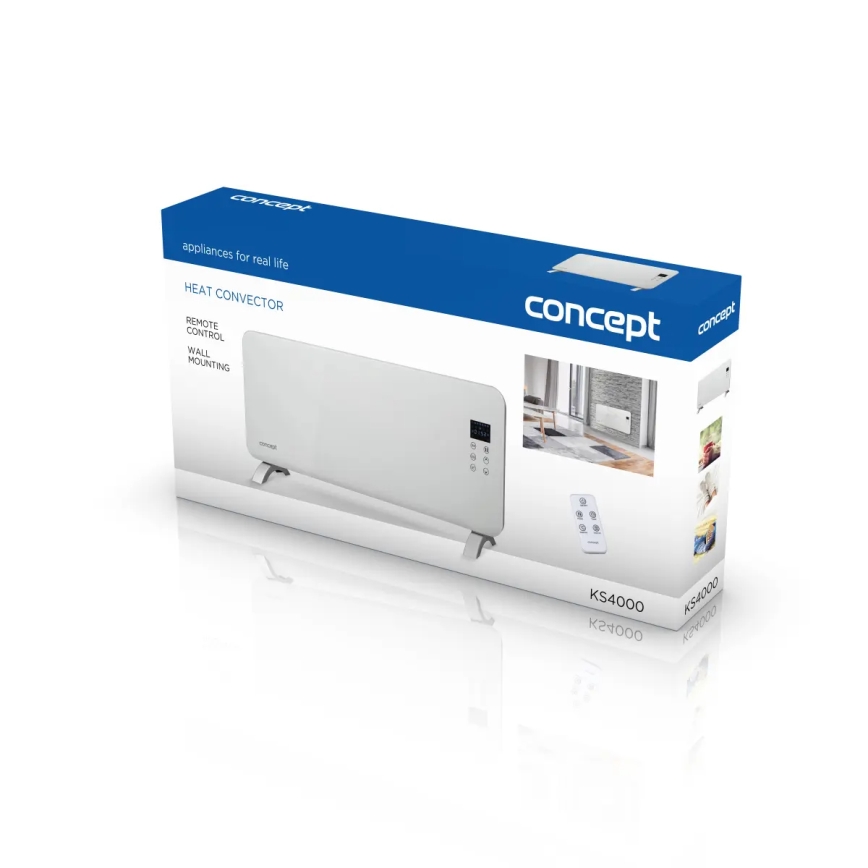Concept KS4000 - Aquecedor elétrico/convector 1000/2000W IP24 branco + controlo remoto
