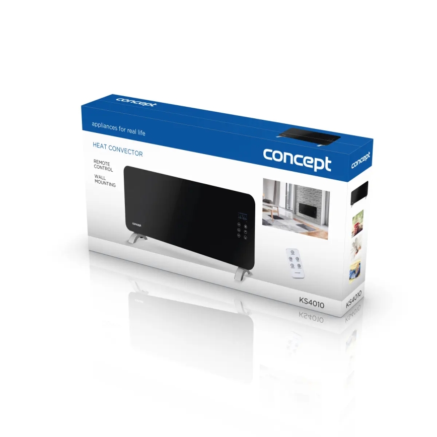 Concept KS4010 - Aquecedor eléctrico/convector 1000/2000W IP24 preto + controlo remoto