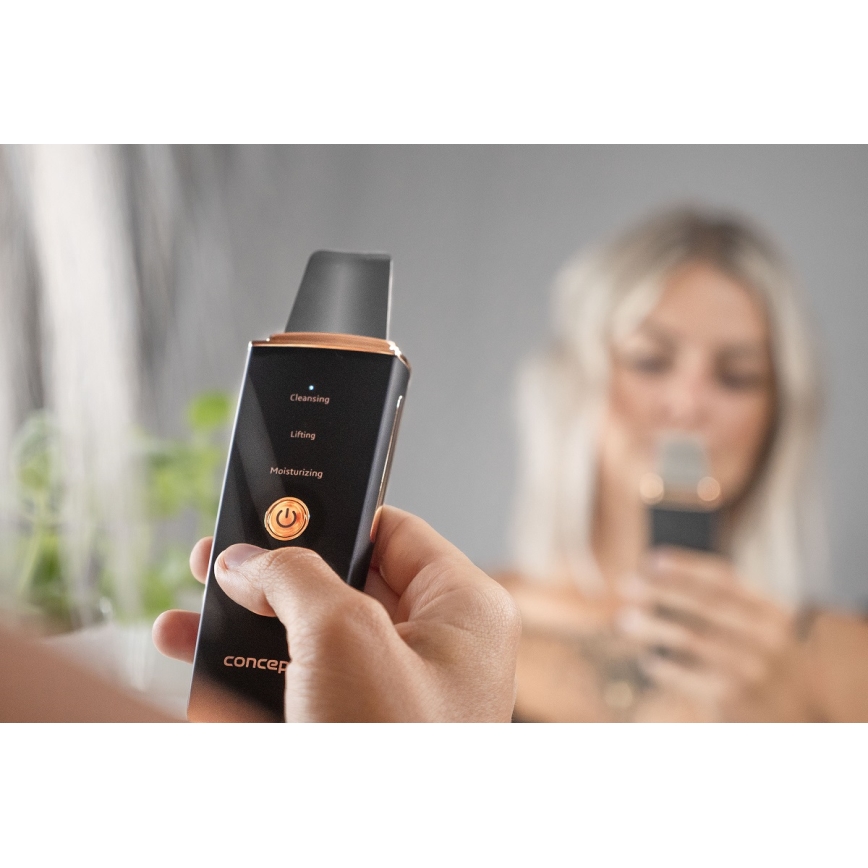Concept PO2060 - Espátula ultra-sónica para cosméticos PERFECT SKIN 3,5W/5V USB 500 mAh IPX6 preto