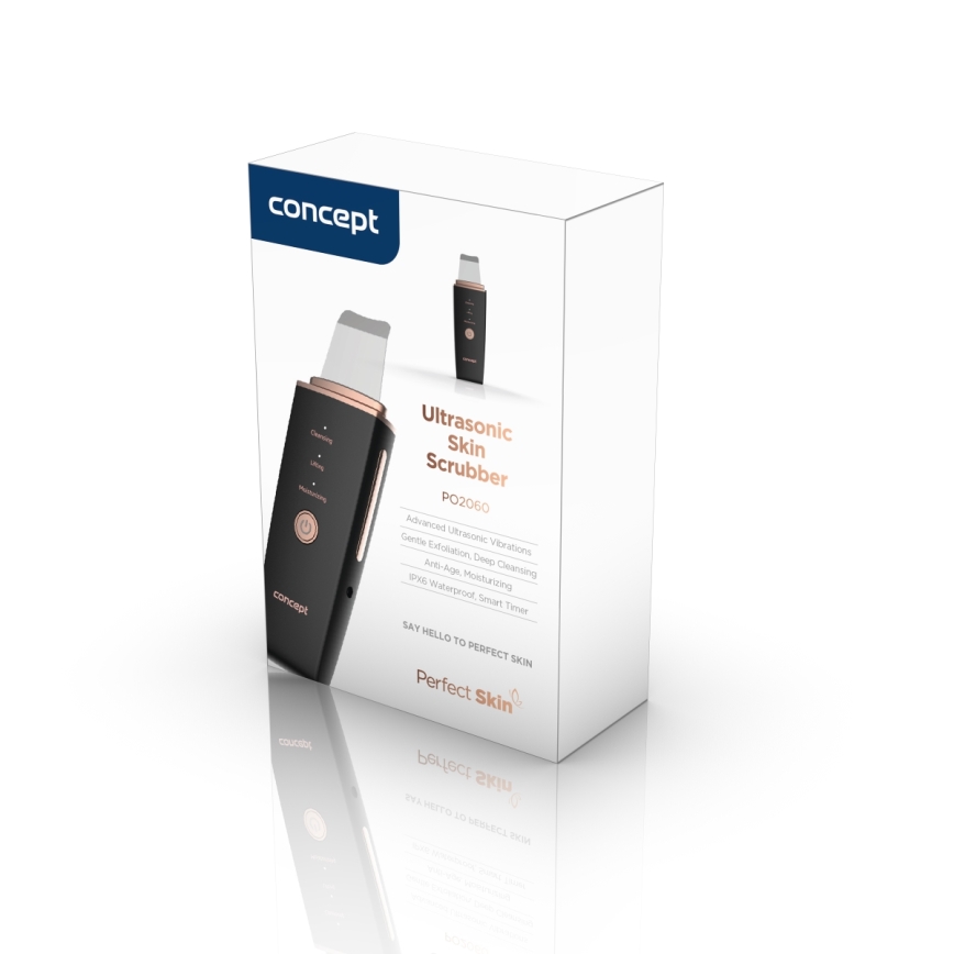 Concept PO2060 - Espátula ultra-sónica para cosméticos PERFECT SKIN 3,5W/5V USB 500 mAh IPX6 preto