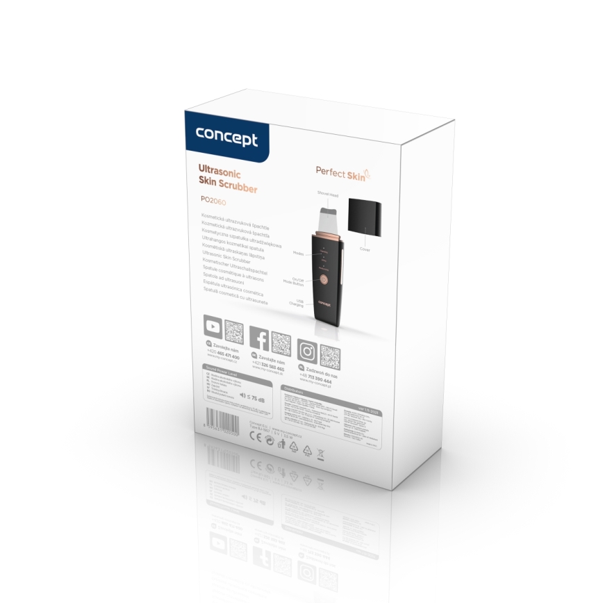 Concept PO2060 - Espátula ultra-sónica para cosméticos PERFECT SKIN 3,5W/5V USB 500 mAh IPX6 preto