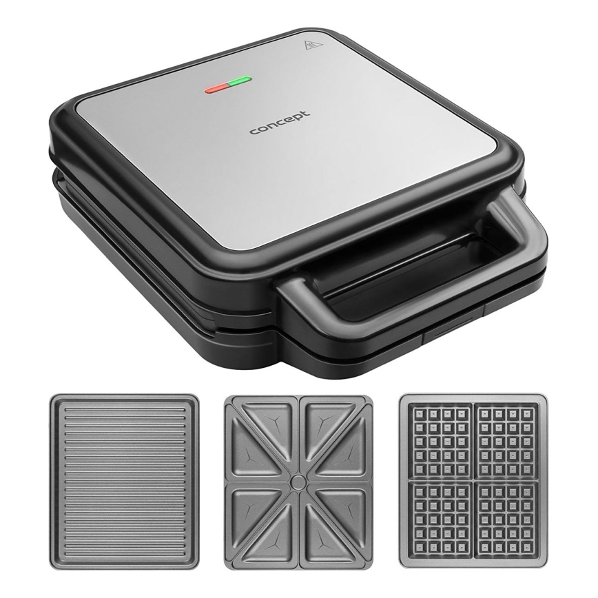 Concept SV3080 - Máquina de fazer sandes FAMILY 3em1 1200W/230V preto/aço inoxidável