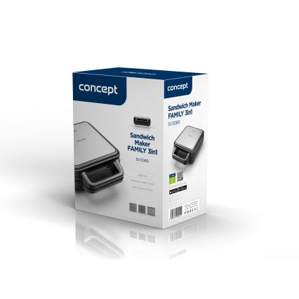 Concept SV3080 - Torradeira FAMILY 3 em 1 1200W/230V preta/inox