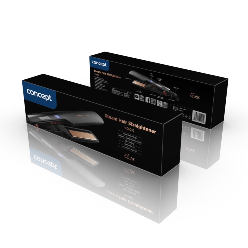 Concept VZ6010 - Alisador de cabelo a vapor com visor LED ELITE STEAM BOOST 54W/230V preto
