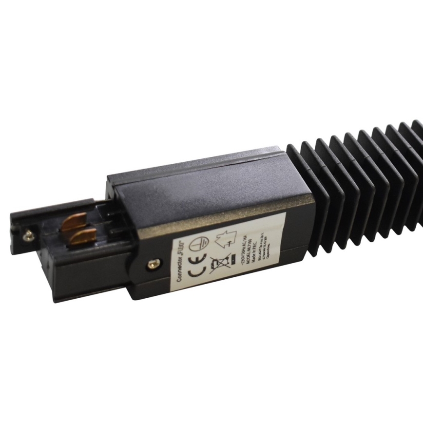 Conector para iluminações em sistema de carril 3-fases TRACK tipo preto Flexi