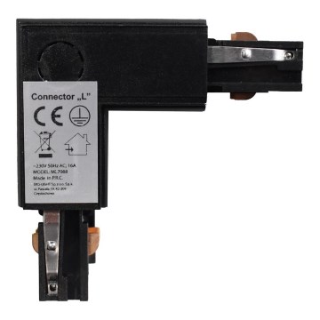 Conector para iluminações em sistema de carril 3-fases TRACK tipo preto L