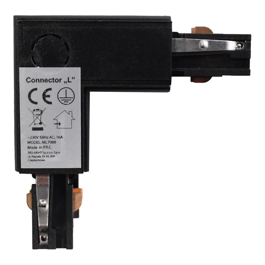 Conector para iluminações em sistema de carril 3-fases TRACK tipo preto L