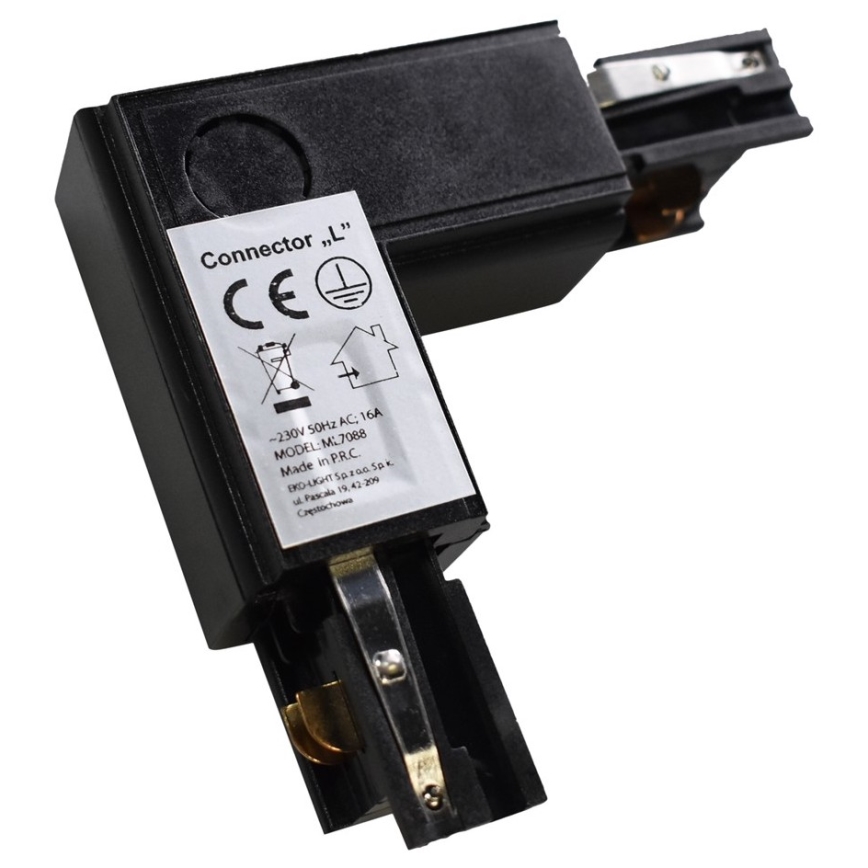 Conector para iluminações em sistema de carril 3-fases TRACK tipo preto L