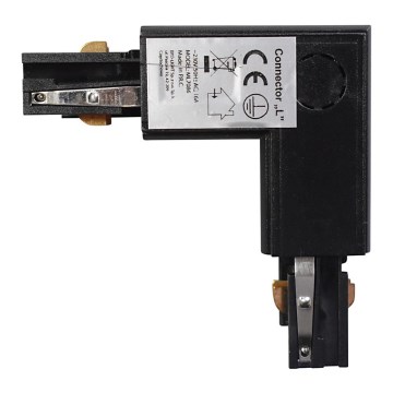 Conector para iluminações em sistema de carril 3-fases TRACK tipo preto L