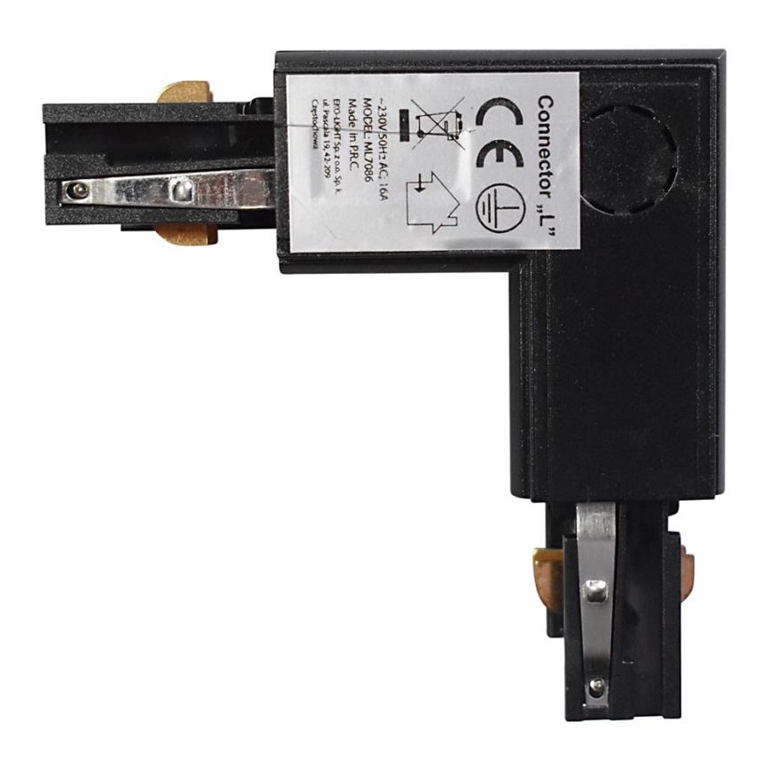 Conector para iluminações em sistema de carril 3-fases TRACK tipo preto L
