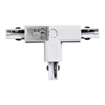Conector para iluminações em sistema de carril trifásico TRACK branco tipo T