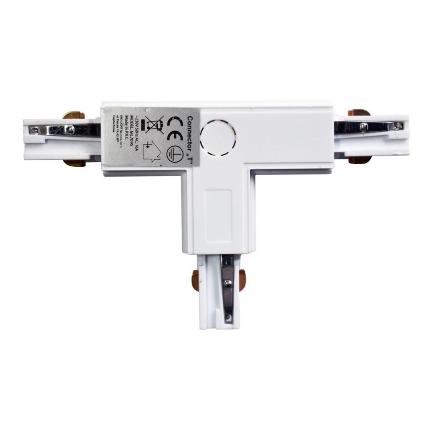 Conector para iluminações em sistema de carril trifásico TRACK branco tipo T