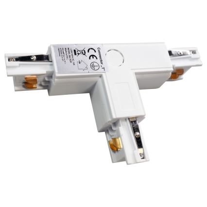 Conector para iluminações em sistema de carril trifásico TRACK branco tipo T