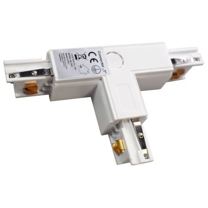 Conector para iluminações em sistema de carril trifásico TRACK branco tipo T