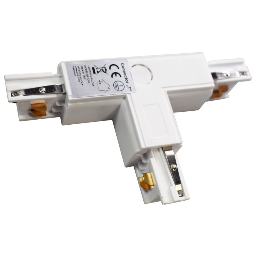 Conector para iluminações em sistema de carril trifásico TRACK branco tipo T