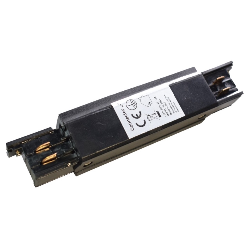 Conector para iluminações em sistema de carril trifásico TRACK preto tipo plano