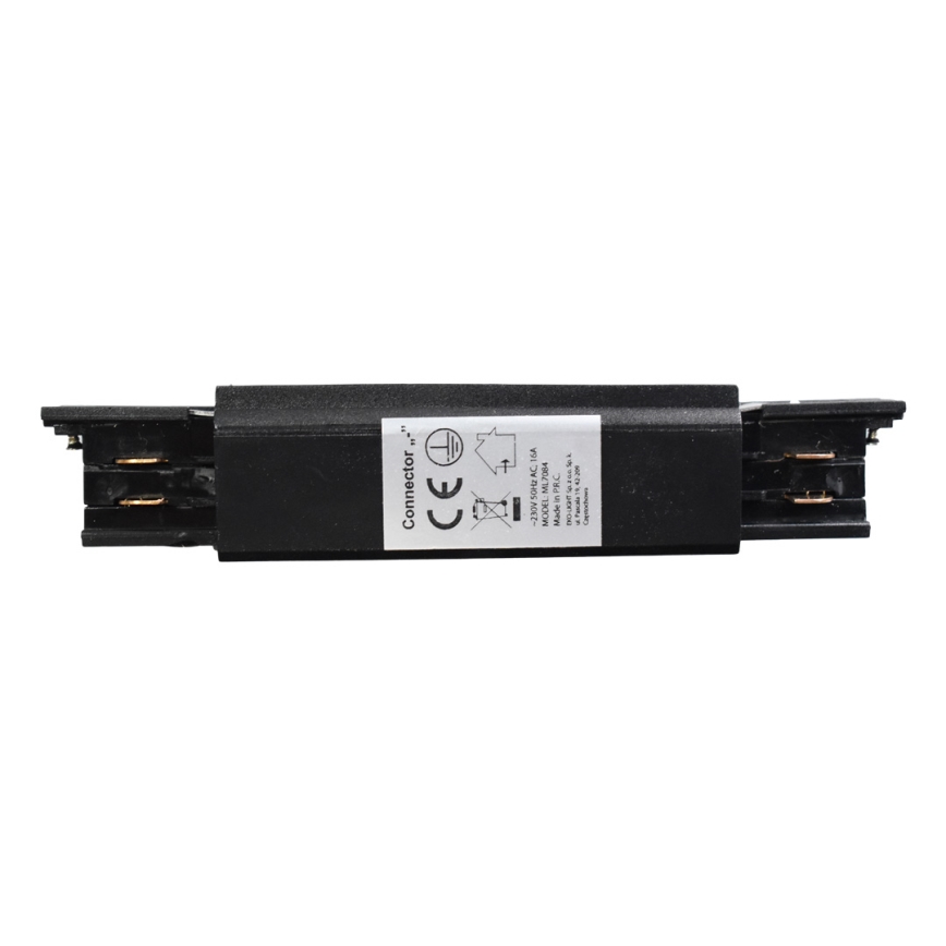Conector para iluminações em sistema de carril trifásico TRACK preto tipo plano