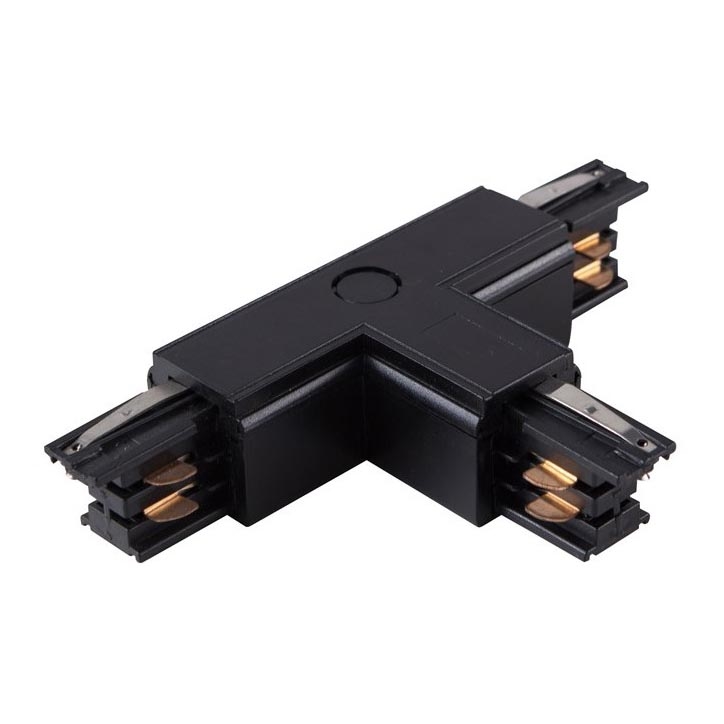 Conector para iluminações em sistema de carril trifásico TRACK preto tipo T
