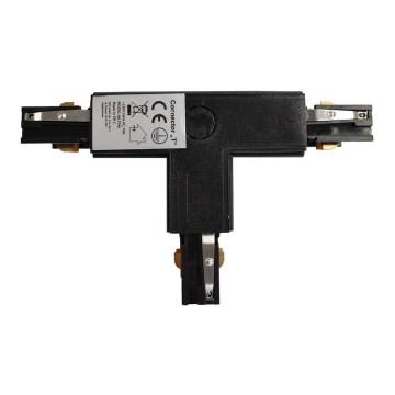 Conector para iluminações em sistema de carril trifásico TRACK preto tipo T