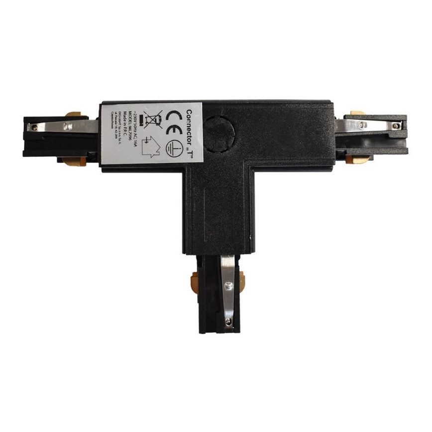 Conector para iluminações em sistema de carril trifásico TRACK preto tipo T