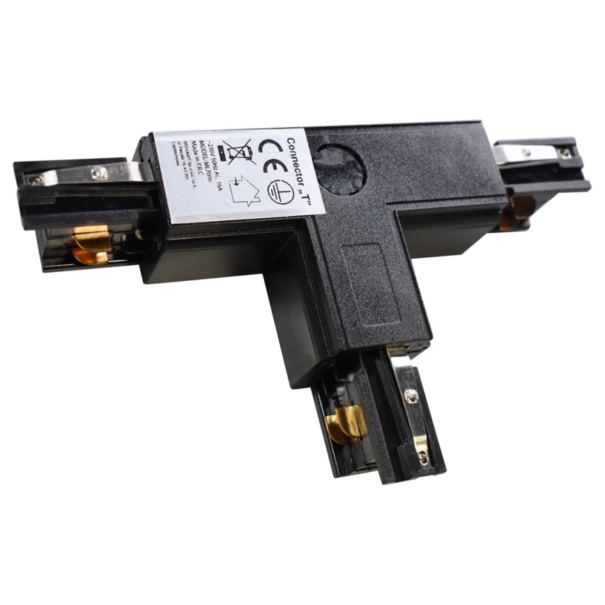 Conector para iluminações em sistema de carril trifásico TRACK preto tipo T